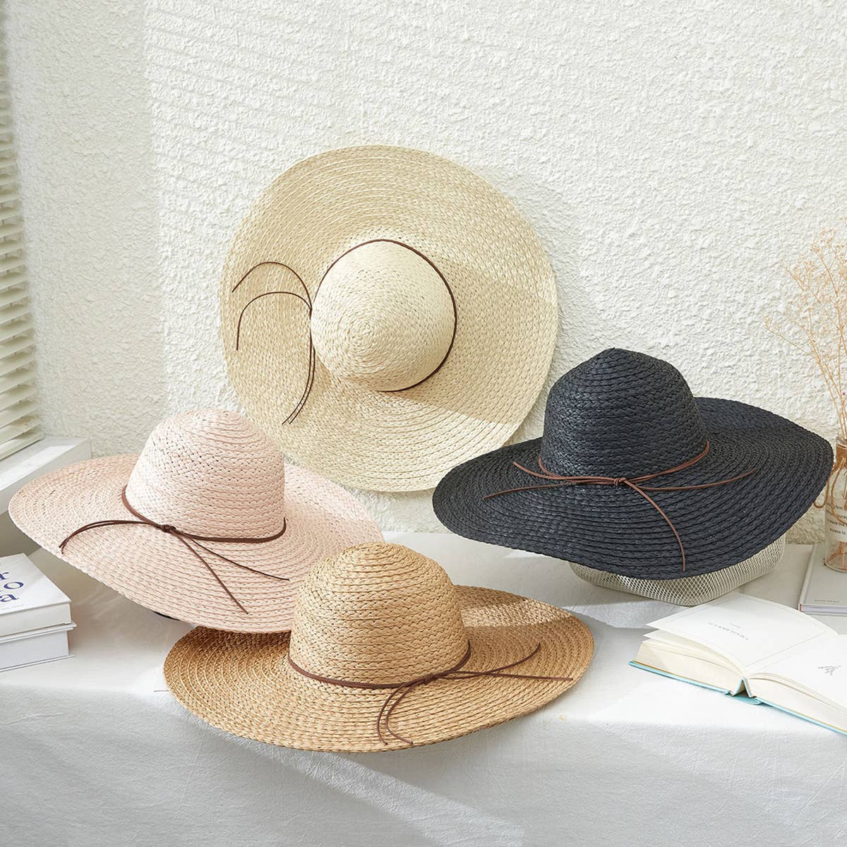 Solid Color Floppy Straw Hat: Pink