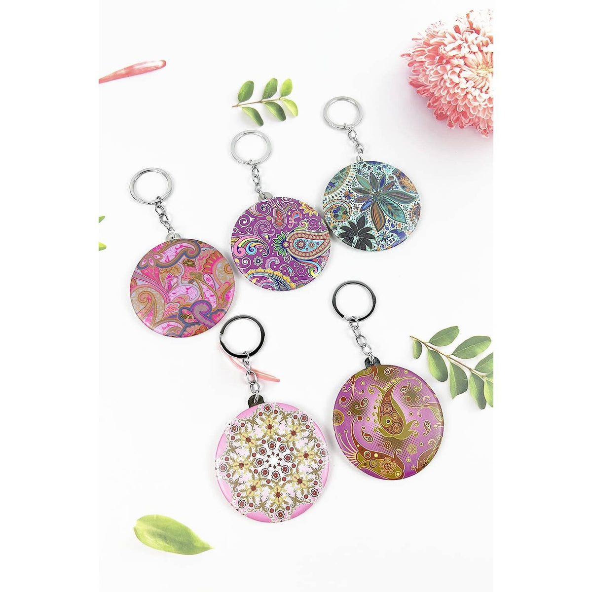 ROUND COMPACT MIRROR KEYCHAIN OF COLORFUL PAISLEY PRINT
: ASSORTED / ONE