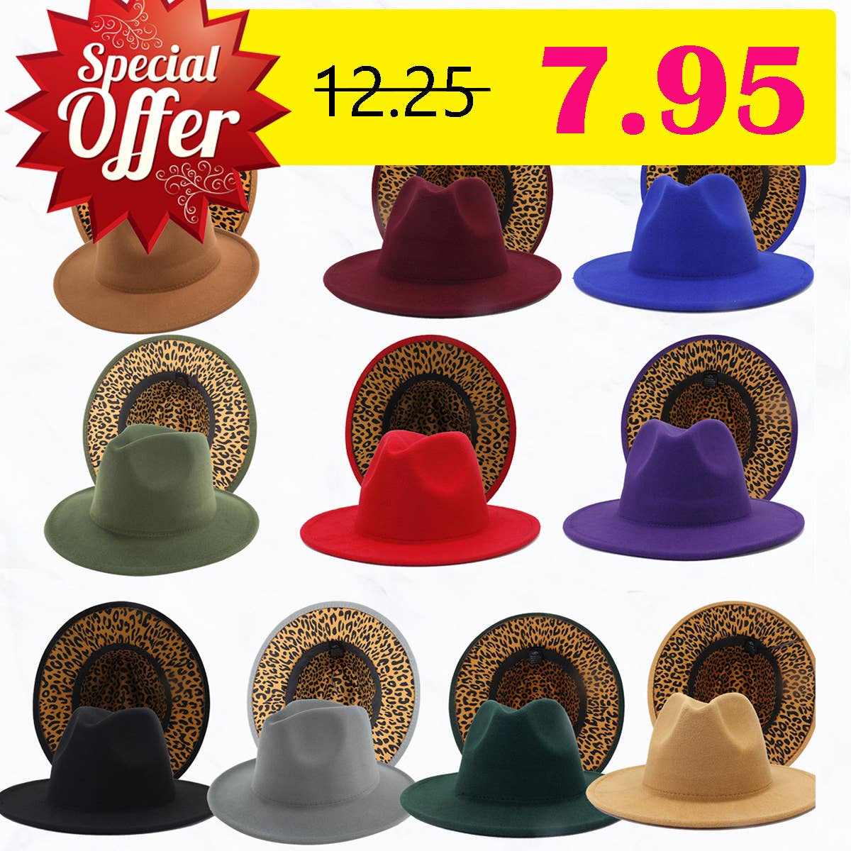 Double Sided Color Matching Leopard Jazz Hat: Olive Green