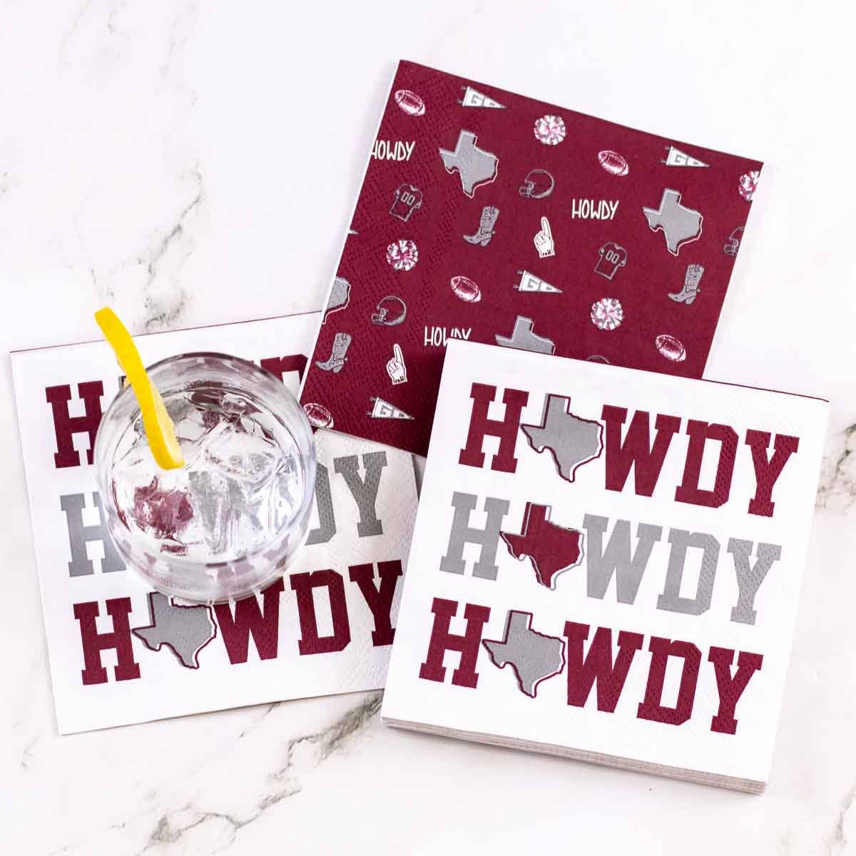 Howdy Feels Cocktail Napkins Maroon/Gray/White 5x5