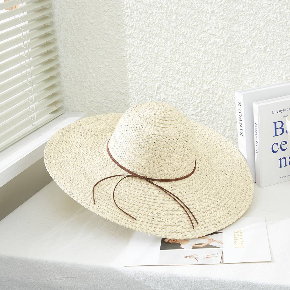 Solid Color Floppy Straw Hat: Pink