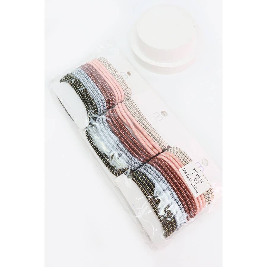 Metallic Stripe Hair Tie Set: MIX COLOR