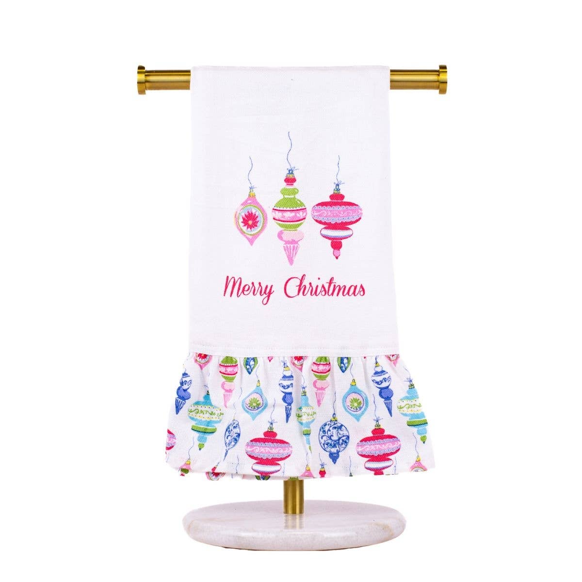 Whimsical Merry Christmas Ruffle Hand Towel White/Multi 20x28