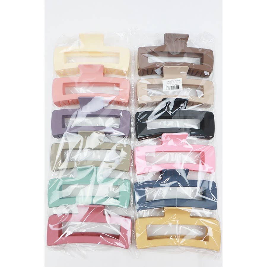 Matte Jumbo Cut Out Rectangle Hair Claw CLIP: MIX COLOR