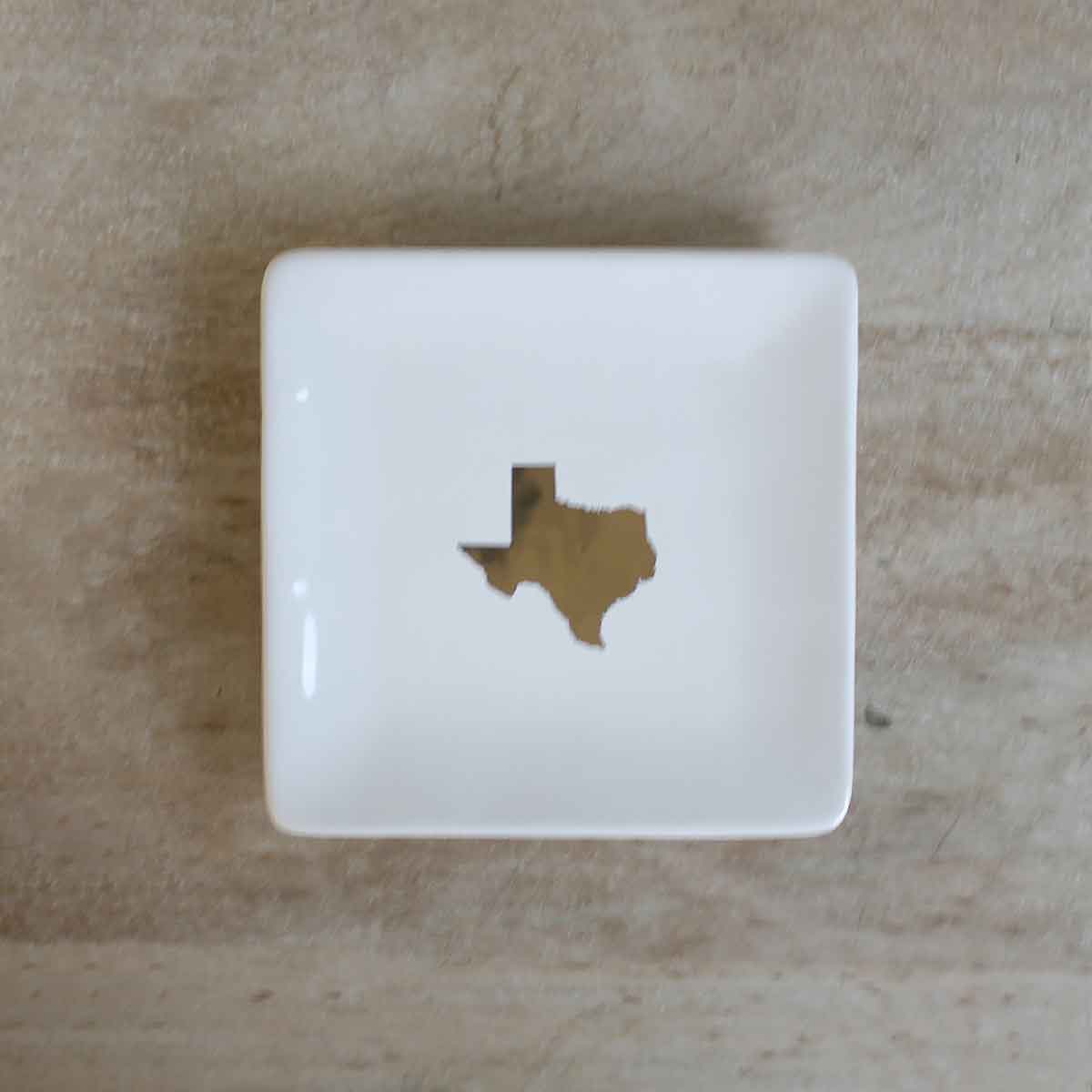Texas Trinket Dish White/Gold 4x4