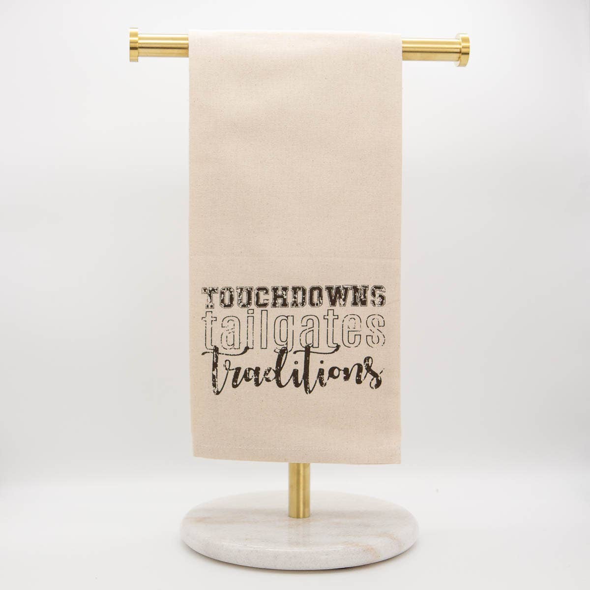Touchdowns Tailgates Traditions Hand Towel Oat/Black 20x28
