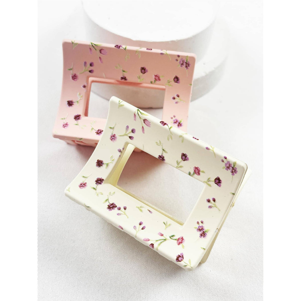 Floral Print Rectangular Hair Claw Clip Set