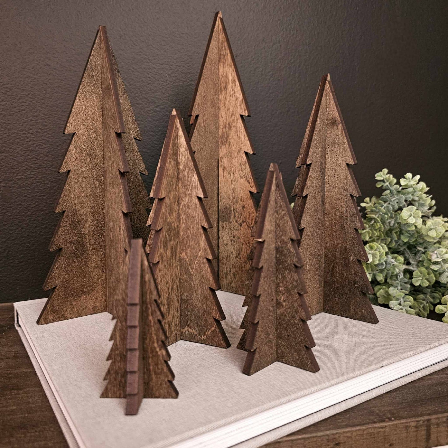 Wood 3D Stained Trees Holiday Christmas Decor Table Filler: 4.5"