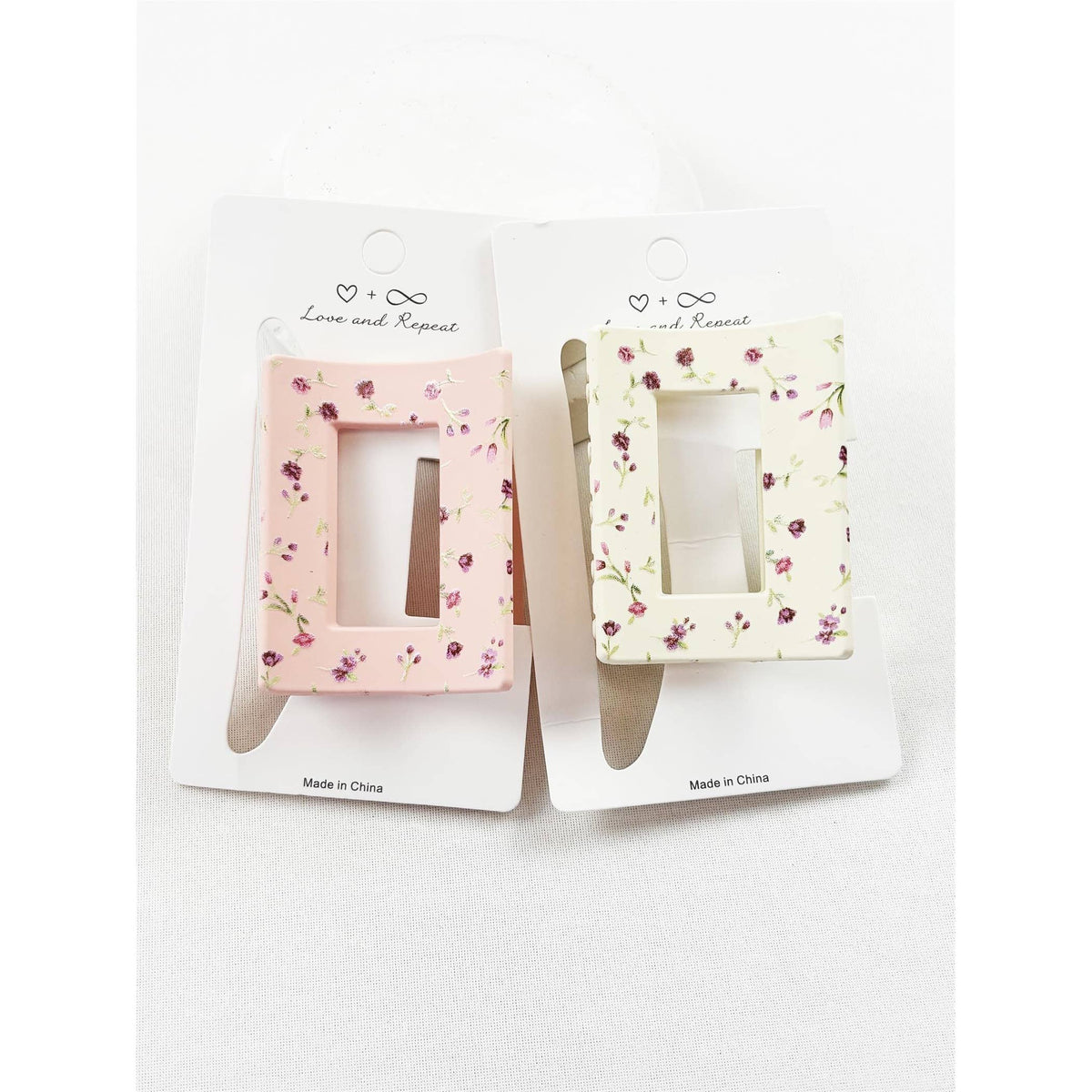 Floral Print Rectangular Hair Claw Clip Set