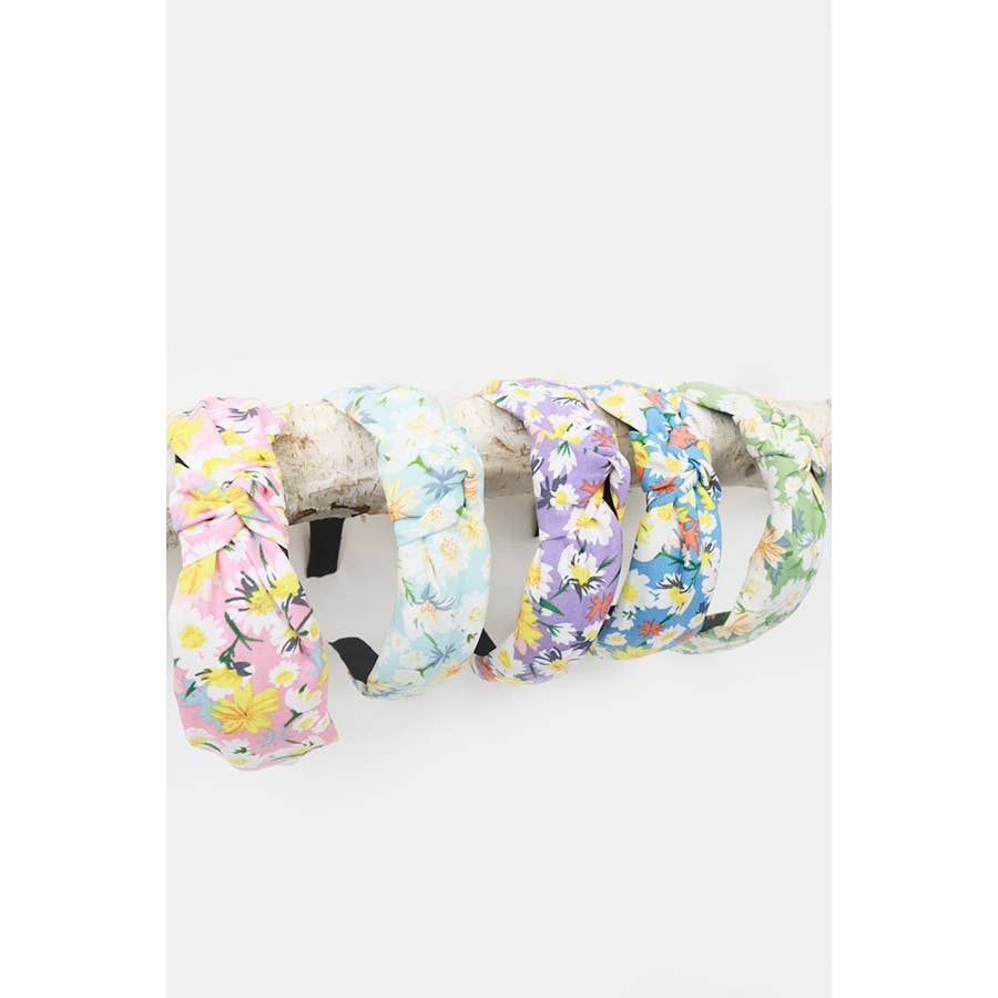 Soft Floral Pattern Center Knotted Headband: MIX COLOR / ONE