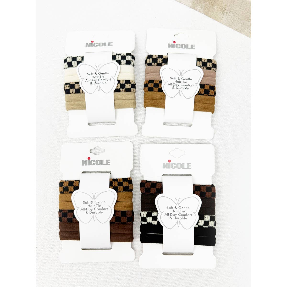 Checker Pattern Mixed Rolled Hair Tie Set: MIX COLOR / ONE(12)