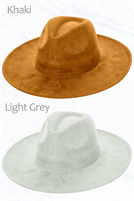 Suede Large Eaves Peach Top Fedora Hat: Light Grey