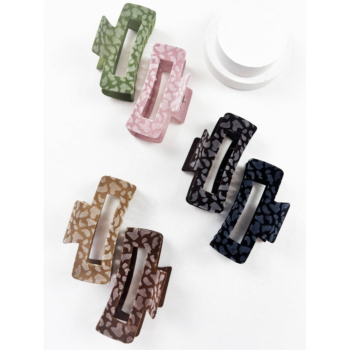Leopard Flocked Velvet Rectangle Claw Clip: MIX COLOR / ONE(12)