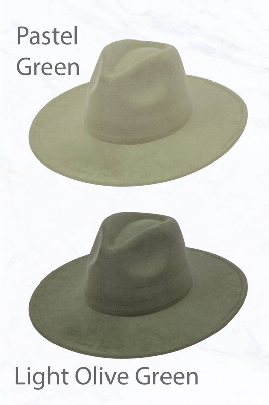 Suede Large Eaves Peach Top Fedora Hat: Pastel Green