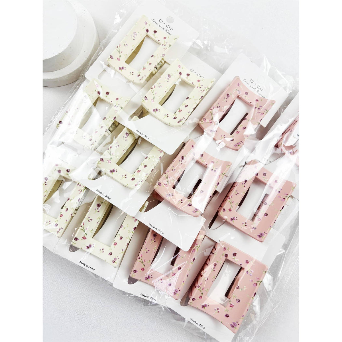 Floral Print Rectangular Hair Claw Clip Set