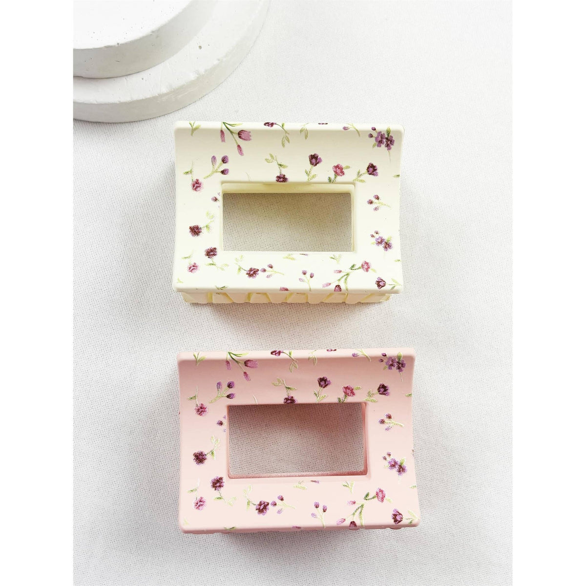Floral Print Rectangular Hair Claw Clip Set