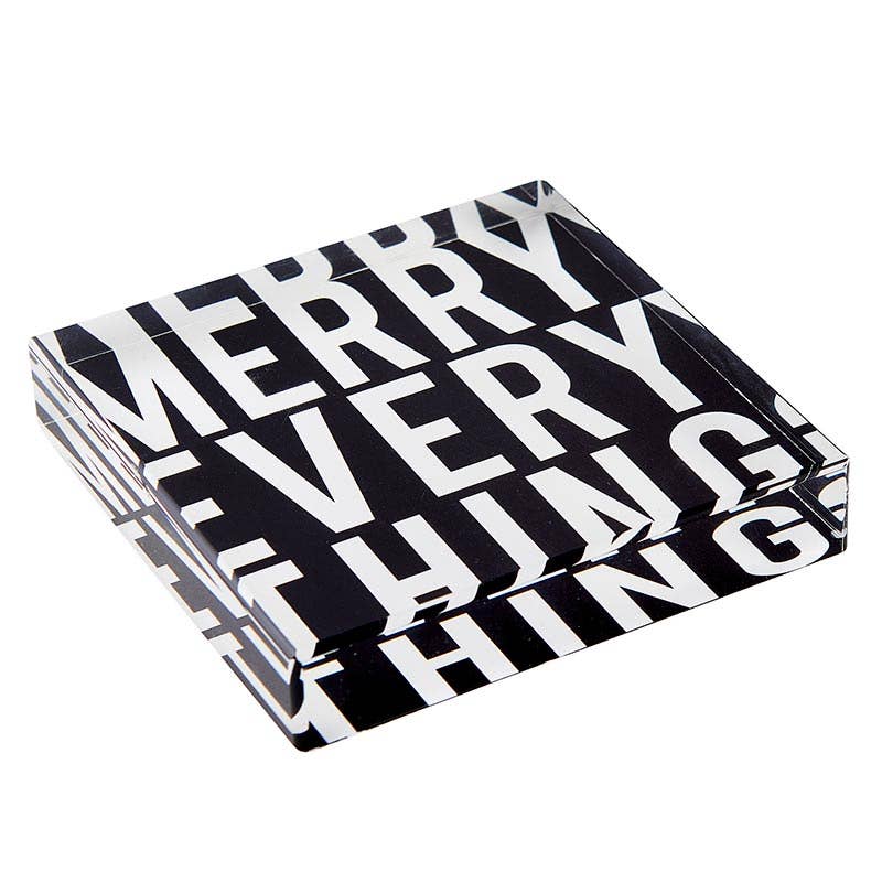 4" Square Lucite Block - Merry Everything