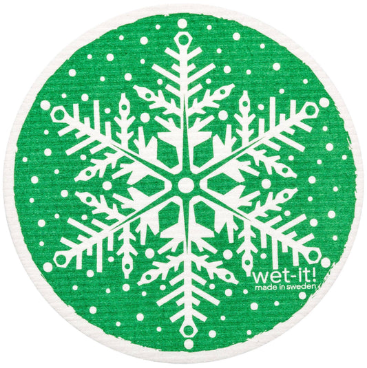 Snowflake Green Round Swedish Cloth