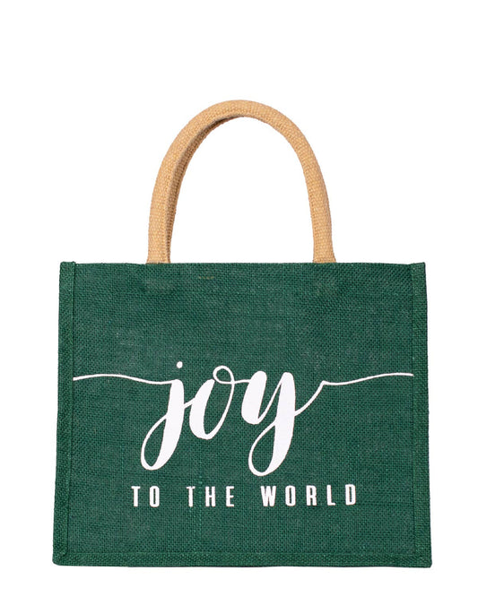 Joy Script Gift Tote   Dark Green/White   12x10x8