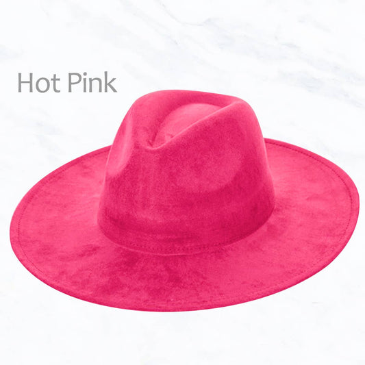 Suede Large Eaves Peach Top Fedora Hat: Hot Pink