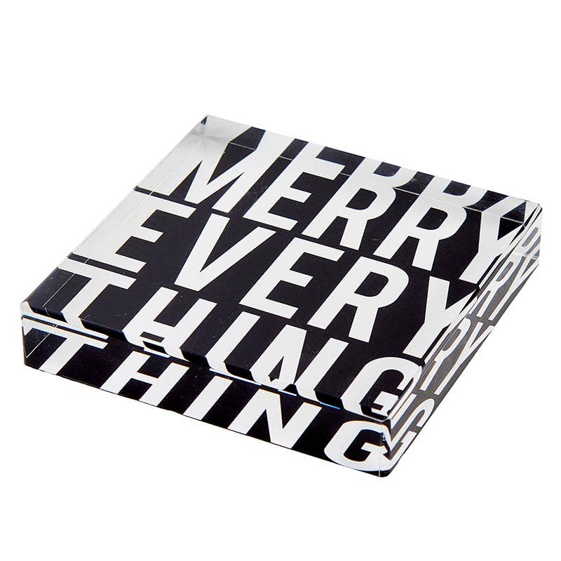 4" Square Lucite Block - Merry Everything