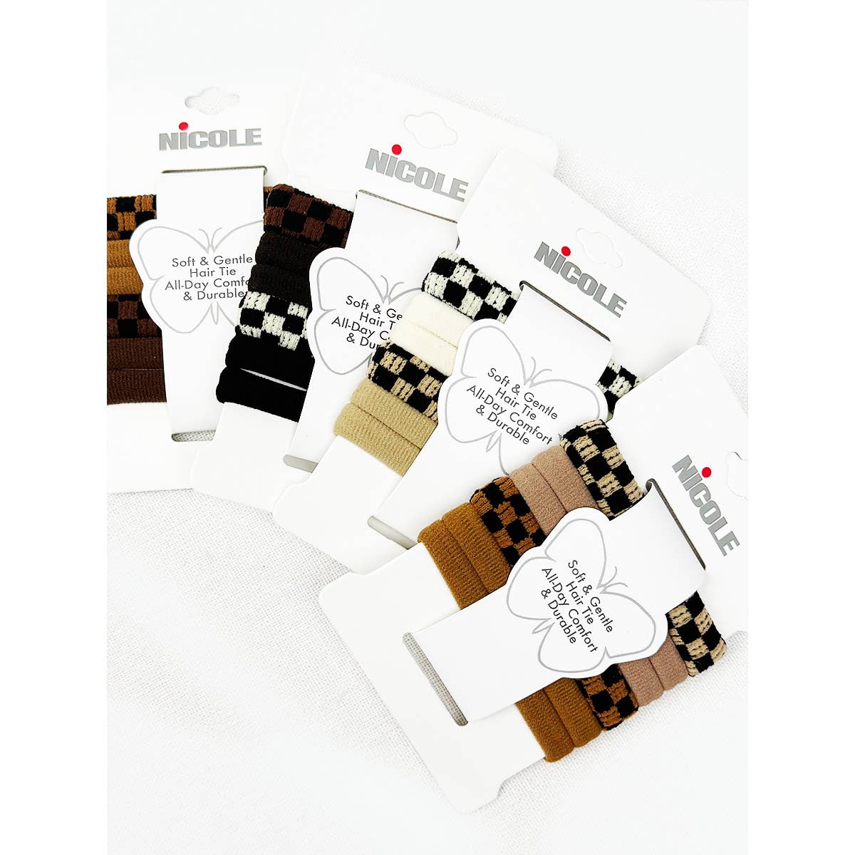 Checker Pattern Mixed Rolled Hair Tie Set: MIX COLOR / ONE(12)