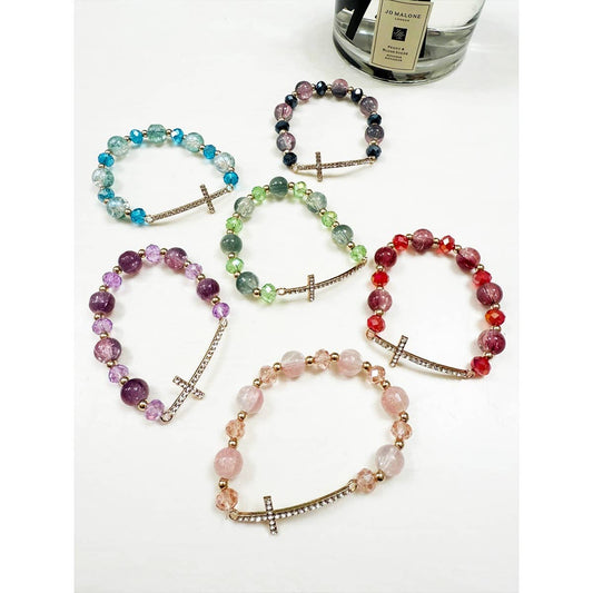Rhinestone Cross Bead Stretch Bracele