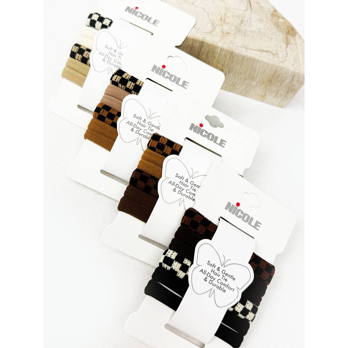 Checker Pattern Mixed Rolled Hair Tie Set: MIX COLOR / ONE(12)