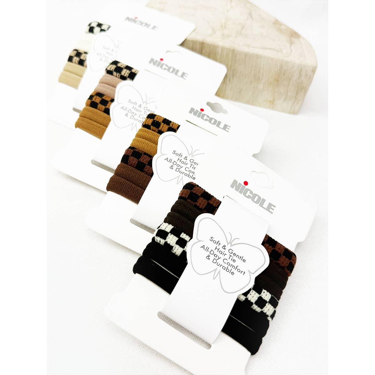 Checker Pattern Mixed Rolled Hair Tie Set: MIX COLOR / ONE(12)