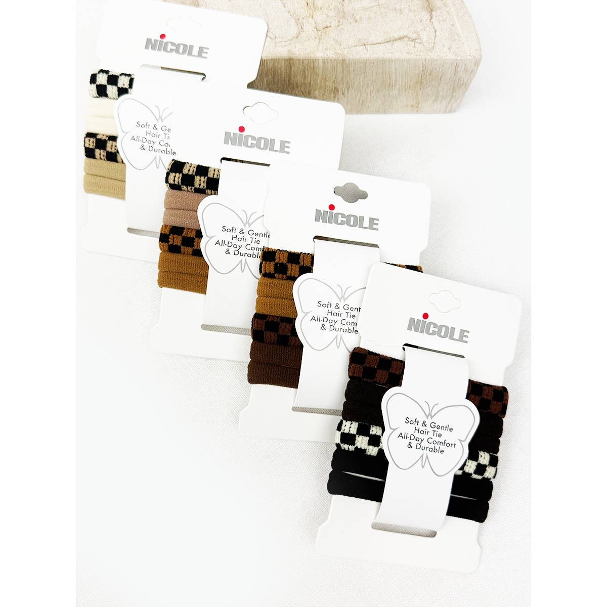 Checker Pattern Mixed Rolled Hair Tie Set: MIX COLOR / ONE(12)