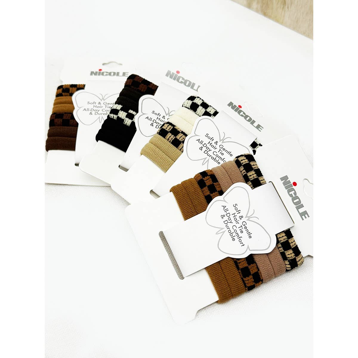 Checker Pattern Mixed Rolled Hair Tie Set: MIX COLOR / ONE(12)