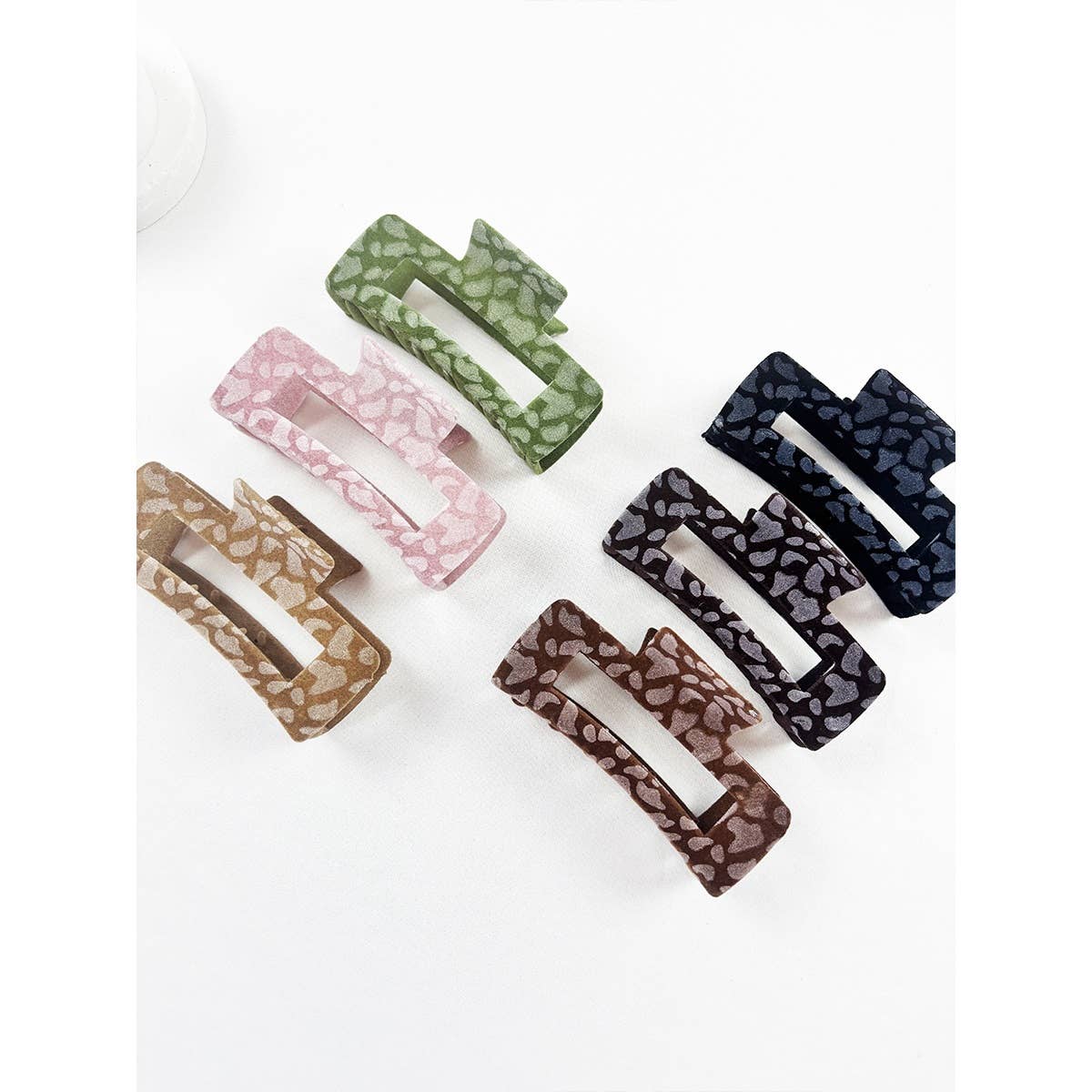 Leopard Flocked Velvet Rectangle Claw Clip: MIX COLOR / ONE(12)