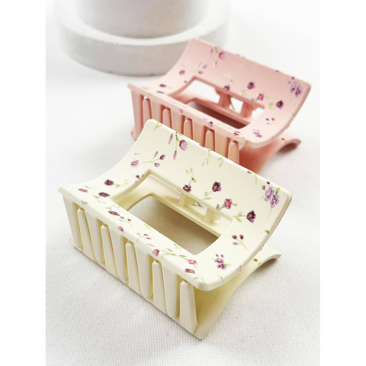 Floral Print Rectangular Hair Claw Clip Set