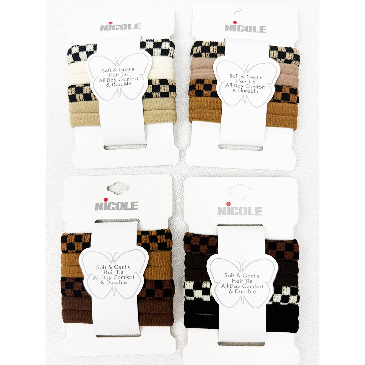 Checker Pattern Mixed Rolled Hair Tie Set: MIX COLOR / ONE(12)