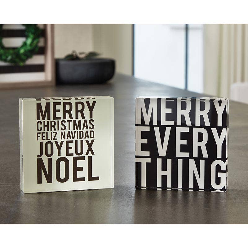 4" Square Lucite Block - Merry Everything