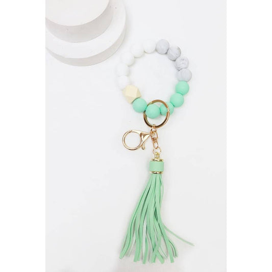 Wood and Beads Mixed Key Ring Bracelet: MINT MIX / ONE