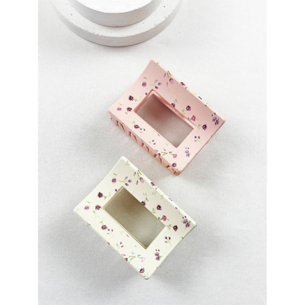 Floral Print Rectangular Hair Claw Clip Set