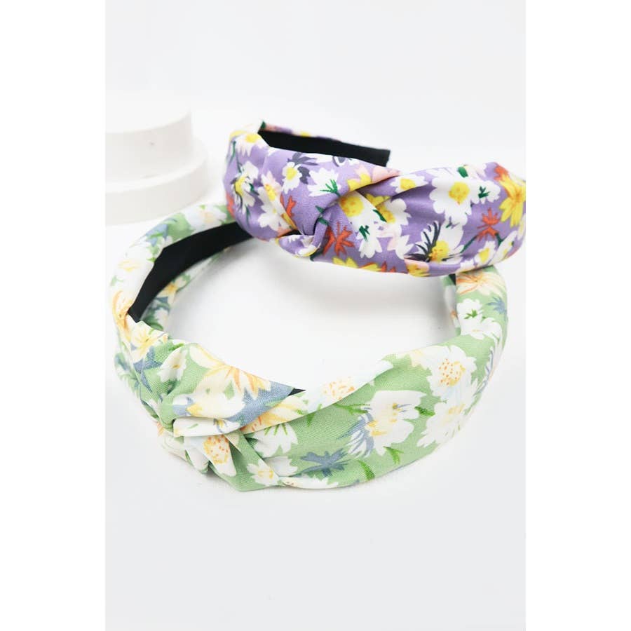 Soft Floral Pattern Center Knotted Headband: MIX COLOR / ONE