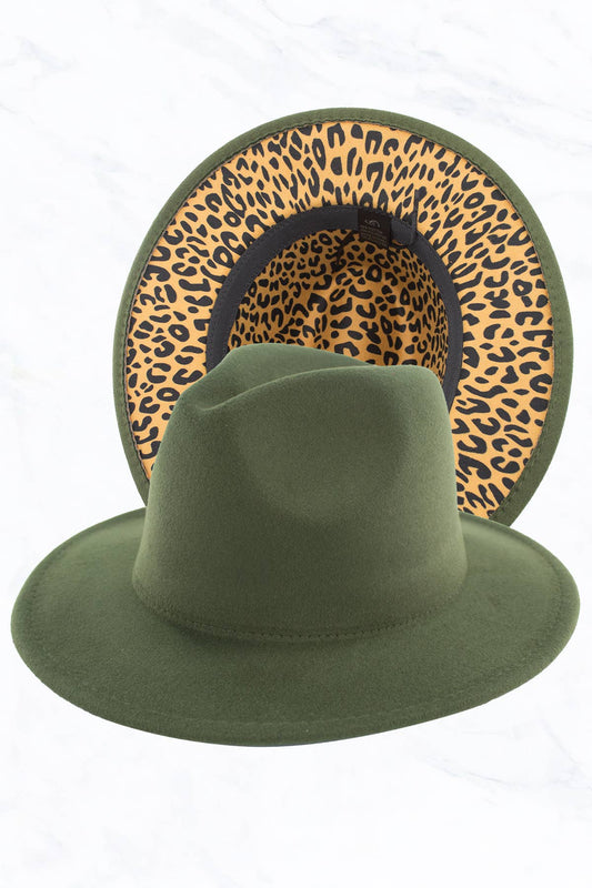 Double Sided Color Matching Leopard Jazz Hat: Olive Green