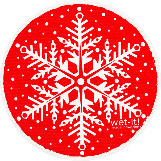 Snowflake Red Round Swedish Cloth