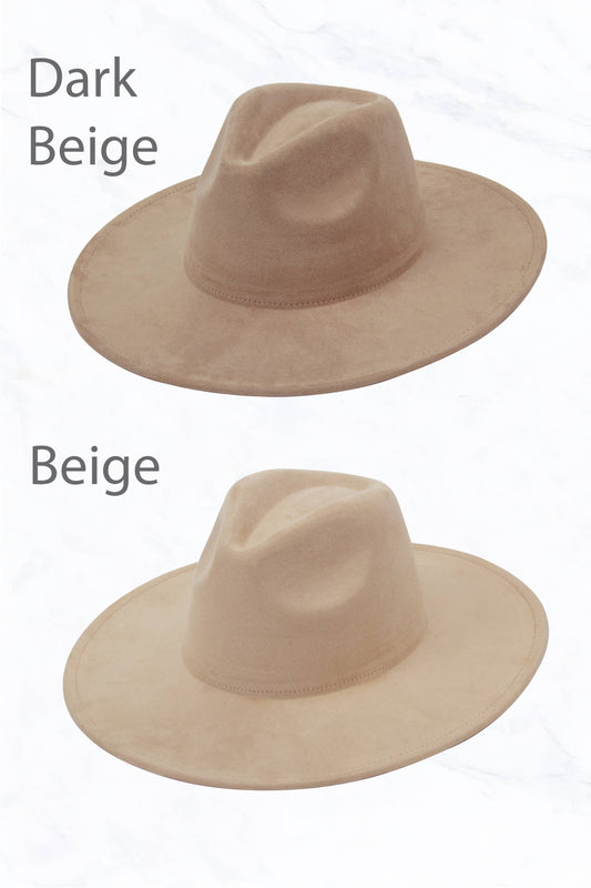 Suede Large Eaves Peach Top Fedora Hat: Beige