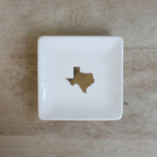 Texas Trinket Dish   White/Gold   4x4