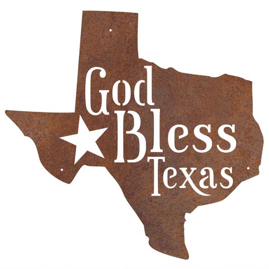 RUSTIC METAL "GOD BLESS TEXAS", SIGN