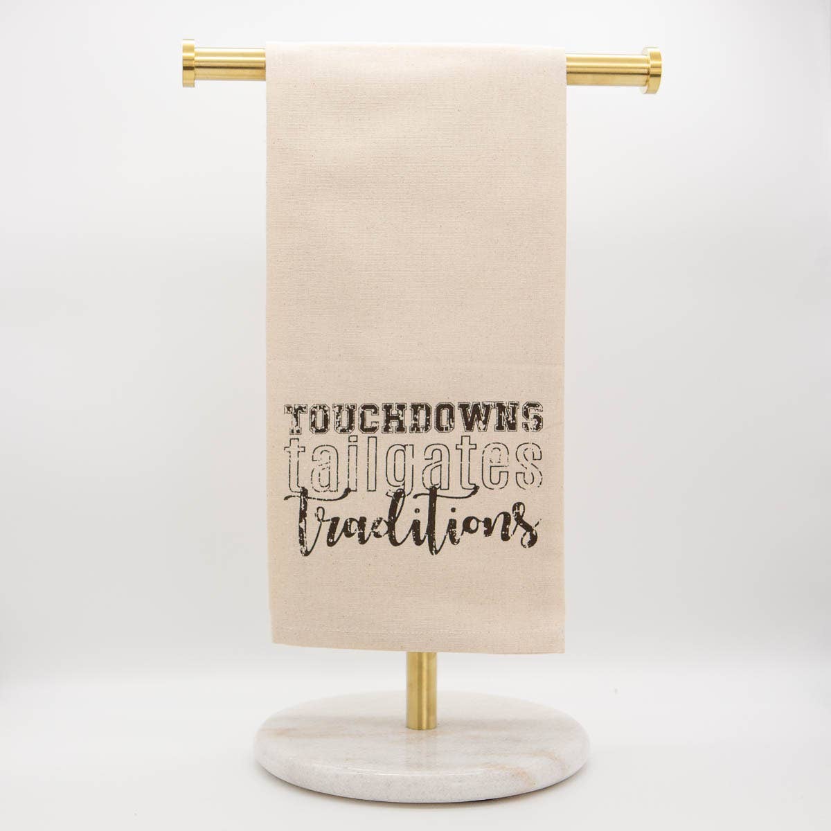 Touchdowns Tailgates Traditions Hand Towel   Oat/Black  20x28