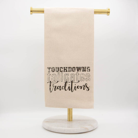 Touchdowns Tailgates Traditions Hand Towel   Oat/Black  20x28