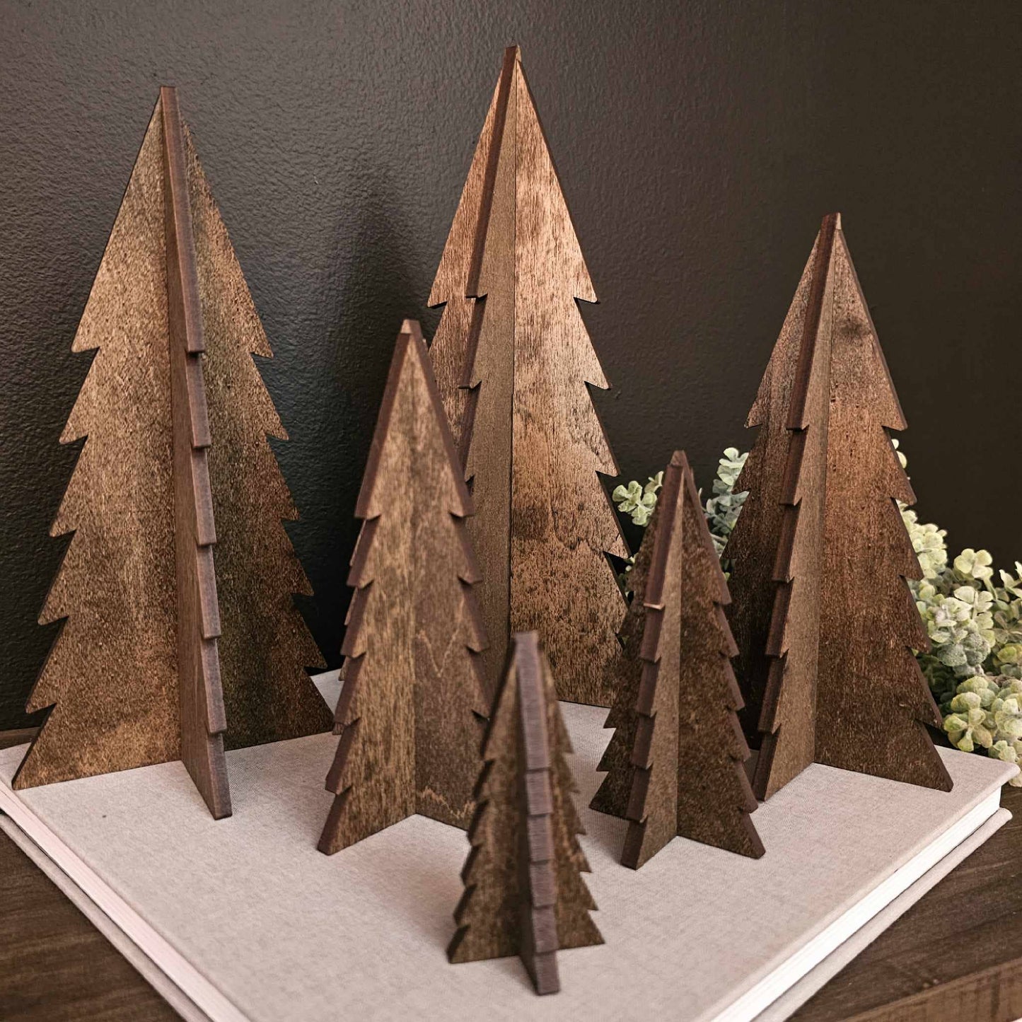 Wood 3D Stained Trees Holiday Christmas Decor Table Filler: 4.5"