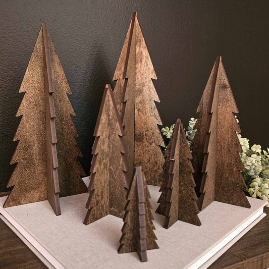 Wood 3D Stained Trees Holiday Christmas Decor Table Filler: 7.5"