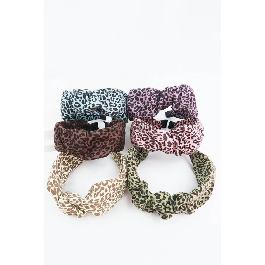 Wide Ruched Leopard Print Headband: MIX COLOR / ONE