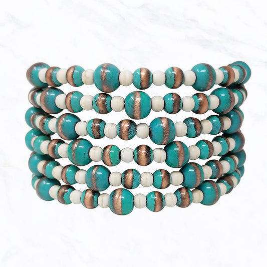 Multi Strand Western Pearl Wire Bracelet: Patina Howlite