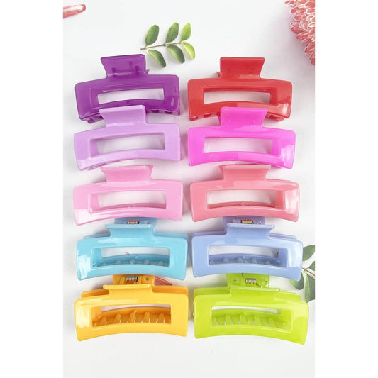 CANDY COLOR RECTANGLE SHAPED NON SLIP PLASTIC HAIR CLAW